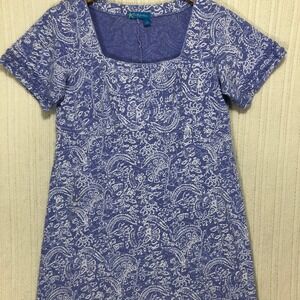 Fresh‎ Produce Paisley Square Neck Short Sleeve Midi Dress Women's Size S Blue